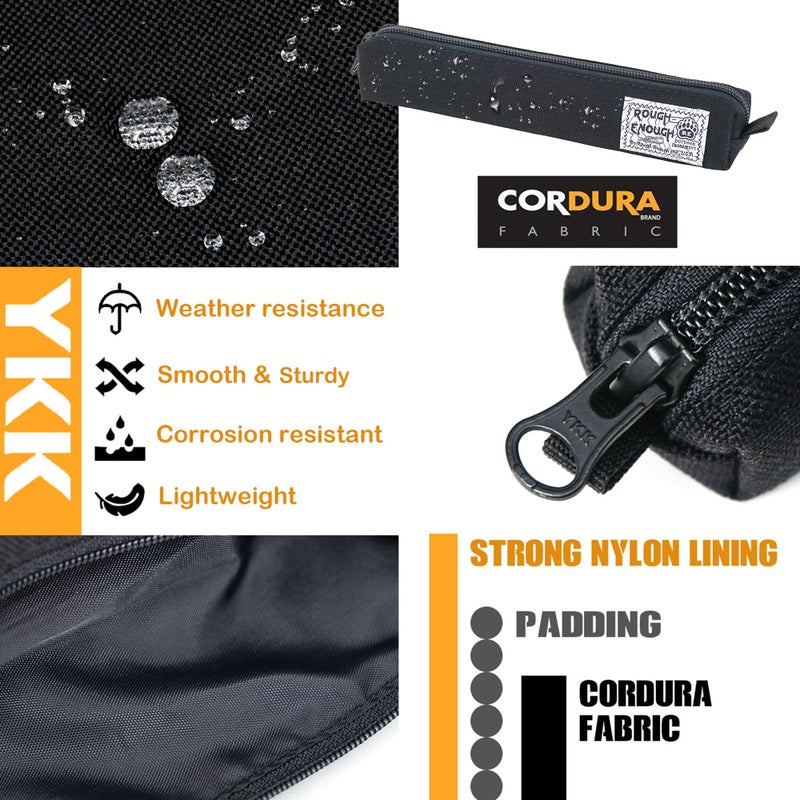 RE ROUGH ENOUGH Rough Enough Small Slim Pencil Pouch Case Pen Bag for Girls Boys Kids Adults School Office Stationary Supplies with Black Cordura Long Stick Thin - Image 4